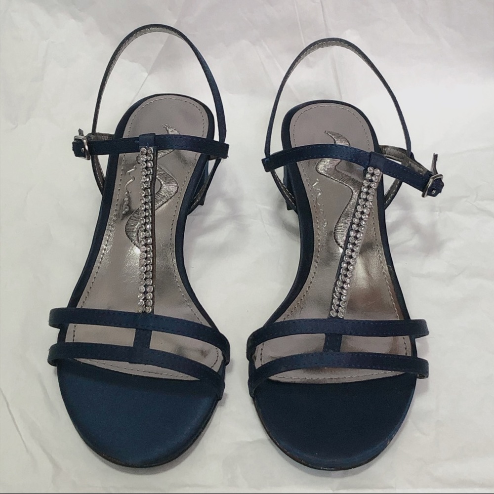 NINA Block Heel Rhinestone Strappy Sandals